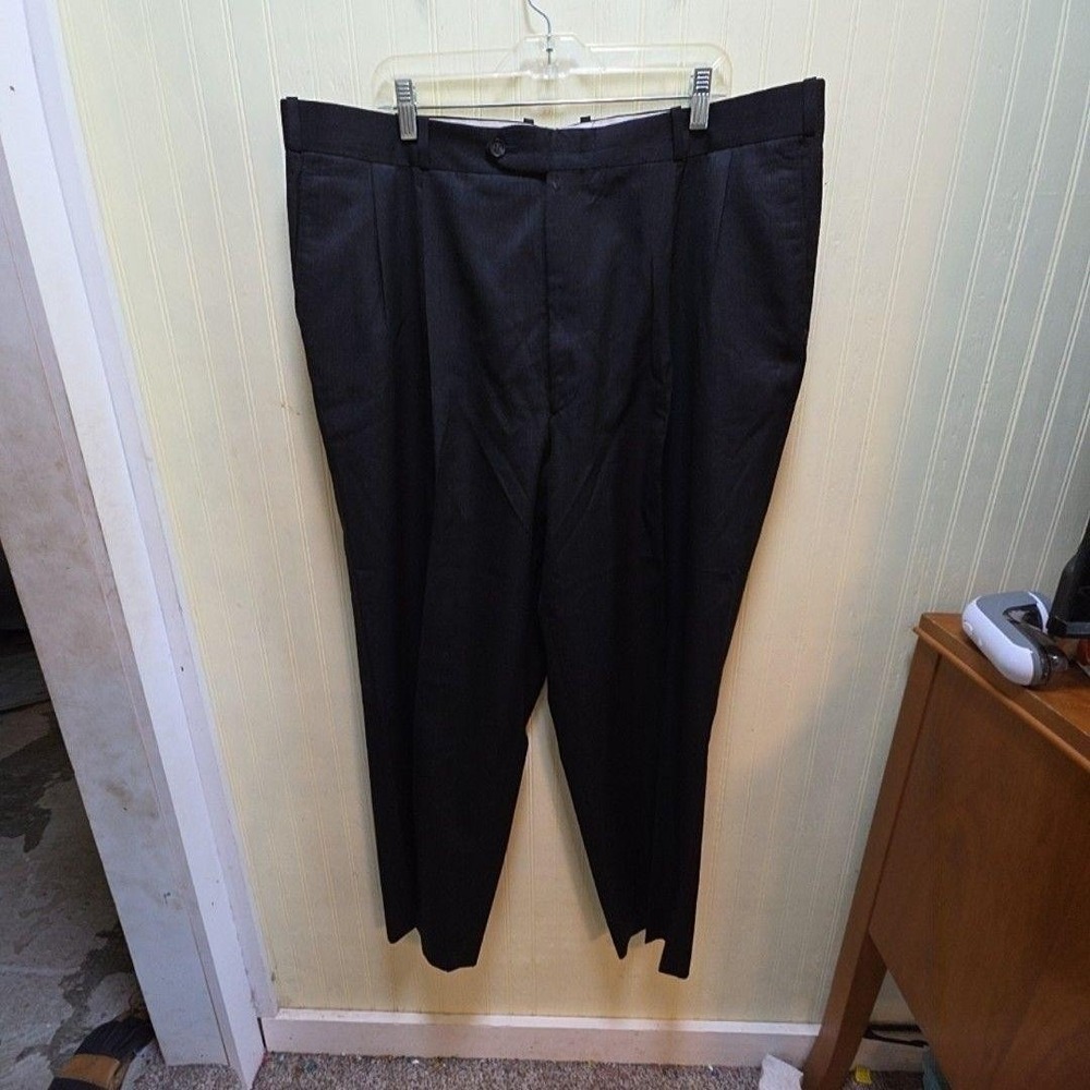 Joseph & Feiss Dress Pants Mens 44x29 Gray Wool Pleated Classic Fit Slacks